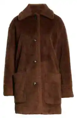 NEW VINCE V771691369 -Faux Fur Car Coat In Bark Size XL #C2643 • $319.99