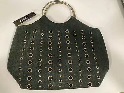 Vieta Womens Canvas Clutch Handbag Black/Grey • $24.99