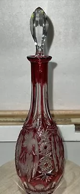 Nachtmann Traube 12.5” Heavy Crystal Cranberry Cut To Clear Decanter W/ Stopper • $85.99