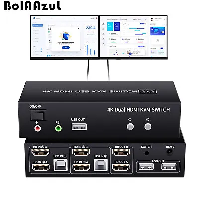 Dual Monitor USB KVM Switch HDMI 2 Port 4K@60Hz Extended Display Keyboard Mouse • $69.95