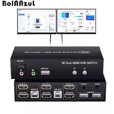 Dual Monitor USB KVM Switch HDMI 2 Port 4K@60Hz Extended Display Keyboard Mouse • $71.48