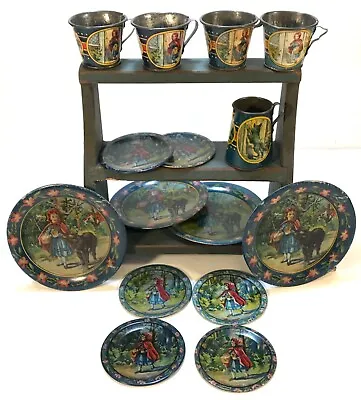 Vintage Ohio Art Little Red Riding Hood Tin Litho Childs Tea Cup & Saucer Set • $30