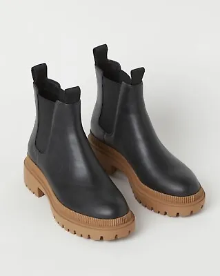 NWOT $149 H&M Black Vegan Leather Chunky Chelsea Tan Platform Boots EU 41 US 10 • $59