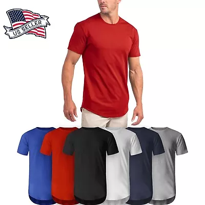 Mens HIPSTER T Shirt Longline Basic Tee Casual Hip Hop Crewneck Big And Tall • $14.99