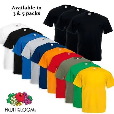 3 & 5 Pack Mens Fruit Of The Loom 100% Cotton Plain Tee Shirts T Shirt T-Shirts • £11.50