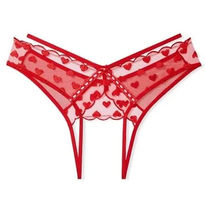 Victoria’s Secret Dream Angels Red Heart Embroidery Brazilian Crotchless Panties • $49.99