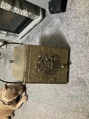 Antique Brass Coal Box ~Fireside Box ~VGC ~Embossed Carriage Scene (G) • £40