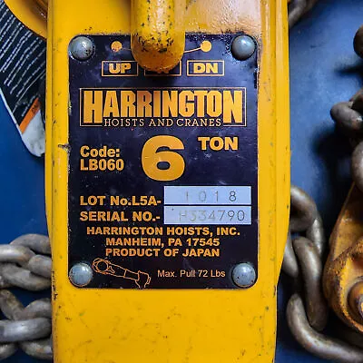 Harrington LB060-5 Lever Chain Hoist 6 Ton Capacity 5ft Lift Heavy Duty 🏗️🔗 • $795