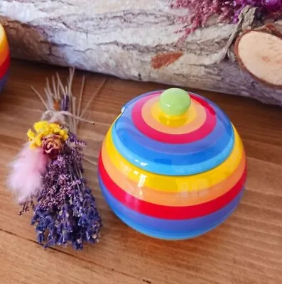 Hand Painted Rainbow Stripe Ceramic Sugar Bowl • £8.50