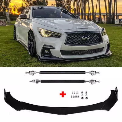 For Infiniti G35 37 Sedan Front Splitter Bumper Lip Spoiler +Strut Rods Black • $52.24