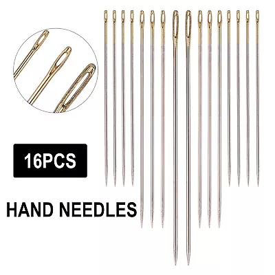 16pcs Assorted Size Set Self Threading Hand Sewing Needles Easy Thread Large Eye • £2.29