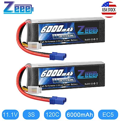 2x Zeee 11.1V 120C 6000mAh EC5 3S LiPo Battery For RC Car Helicopter Quadcopter • $70.86