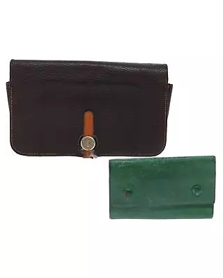 Pre Loved HERMES  Key Case Card Case Leather 2Set Brown Green Auth Ar10060B  - • $993