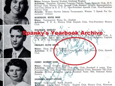 1953 ELVIS PRESLEY Inscribed Signed Sr High School Yearbook ~ Heartbreak Hotel  • $8500