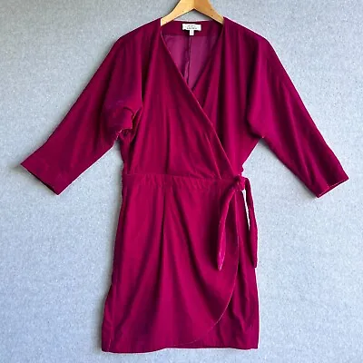 PARIS ATELIER & OTHER STORIES Size 38 Berry Pink Velvet Long Sleeve Wrap Mini • $89.99