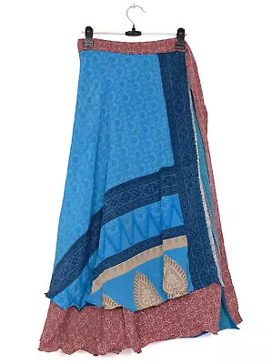 Sushila Vintage Vintage Sari Magic Wrap Skirt Bohemian Double Layer Pink Boho • $18.40