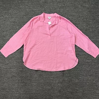 J Crew Factory Shirt Women 2X Pink Linen Cotton Blend Popover Boxy Fit Beach NEW • $17.41