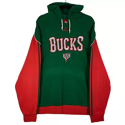 Vintage Adidas 2000's Milwaukee Bucks Green Red Embroidered Hoodie Size XL • $79