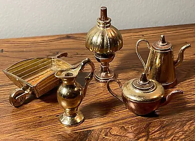 Vintage Lot Brass Miniature Dollhouse Teapots Lamp Wheelbarrow Made In England • $12.95