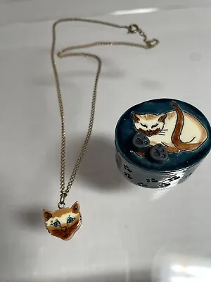 Vintage Cat Siamese Necklace And Earrings With Storage Box • $15.50