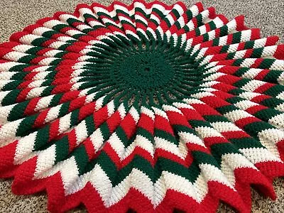 Vintage Handmade Crochet 34  Pleated Christmas Table Topper Doily • $21.95