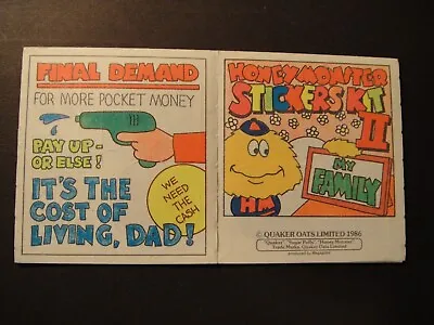 Scarce Quaker Oats Sugar Puffs  Honey Monster  My Family Stickers Kit 2  1986 • $5.05