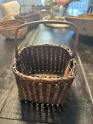 Antique Early Hand Woven Oak Splint Gathering Basket Fantastic Patina! • $99