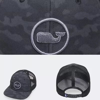 NWT Vineyard Vines Black Gray Camo Whale Dot Men's Trucker SnapBack Hat $36 • $23.73