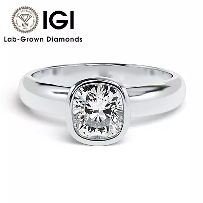 £1274 • Buy IGI Cushion Bezel Set Lab Grown Solitaire Diamond Ring Yellow/White/Rose Gold