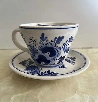 Painted Delft Blue Teacup And Saucer • $20