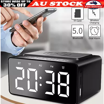 Digital Alarm Clock Radio Bluetooth Speaker USB Wireless Charger LED Display AU • $41.99