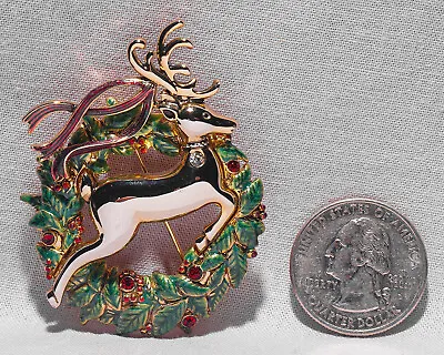 Monet Jumping Reindeer Pin Brooch Enamel Gold Tone • $17