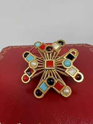 Vintage Signed Capri Multicolored Maltese Cross Pin Brooch. Missing   One Stone • $39