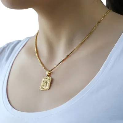 Gold Filled Square 26 Letters Charm Pendant Necklace Customized Box Chain 18-30  • $12.99