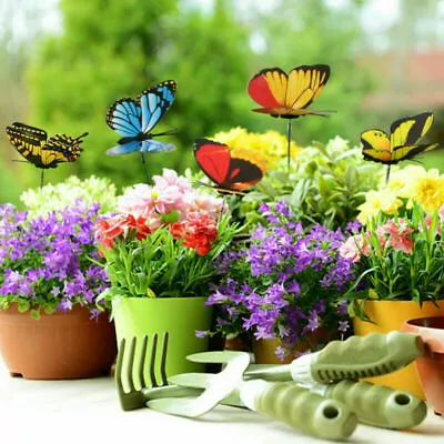 50x Colorful Garden Butterflies Stakes Patio Home Ornaments On Sticks Lawn UK. • £6.89