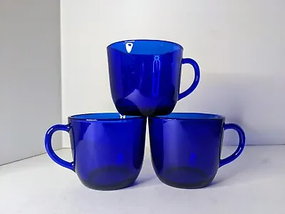 Vintage Vereco Cobalt Blue Tea / Coffee Cups  6 Oz (3” X 2.6”) Set Of 3  • $9.99