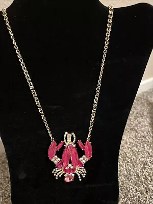 Betsey Johnson Festival Mermaid Jeweled Pink Lobster Necklace Missing Tassel • $10