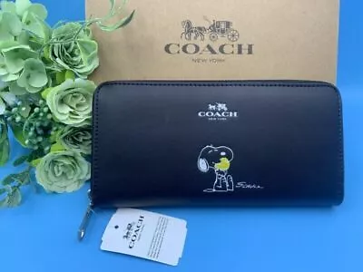 COACH X PEANUTS Long Wallet Snoopy Woodstock Leather Zip Black New F/S Outlet • $138.42
