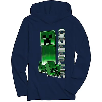 Minecraft ☆ Big Boys' Creeper Long Sleeve Hooded T-Shirt ☆ Sizes 8-16 • $21.95