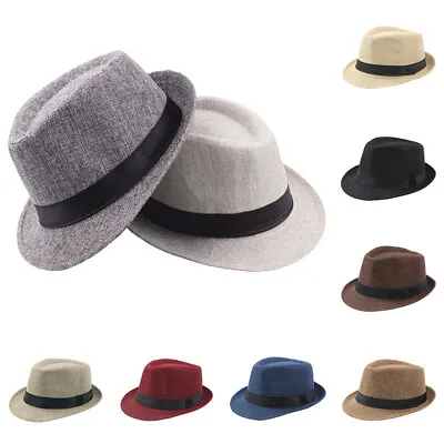 Men Women Summer Straw Fedora Hat Trilby Cuban Sun Cap Panama Short Brim Floral • $8