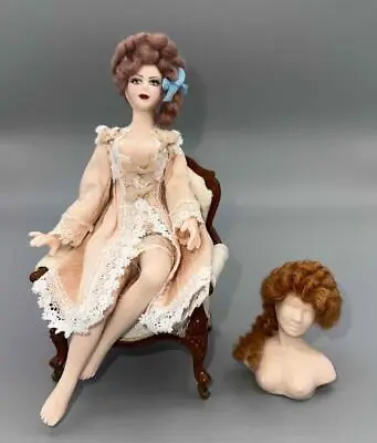 Miniature Dollhouse 1:12 Victorian Porcelain Lady Woman In Lingerie W/wig • $225