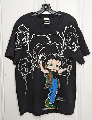 $149.99 • Buy Vintage 1994 Betty Boop Freeze AOP T Shirt Men’s Size Lg Black Graffiti Art 90s