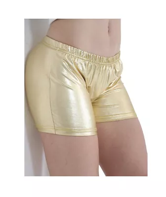 Womens Ladies Metallic Wet Look Hot Pants Short Shiny Disco Party PU Mini Shorts • £4.99