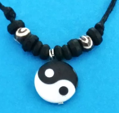 Yin Ying Yang Necklace Charm Pendant Black White Choker Beads Boy Girl Men Women • $8.95