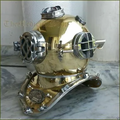 Antique Brass Scuba Deep Sea Diving Divers Helmet Mark V U.S Navy Vintage 18  • $159.99