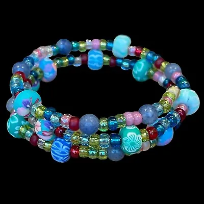 Viva Bead Style Clay Memory Wire Wrap Colorful Beaded Bracelet Fun Summer Colors • $10