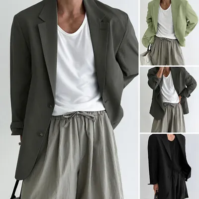 Fashion Mens Turndown Long Sleeve Tops Blazer Casual Loose Coat Jacket Cardigan • $22.71