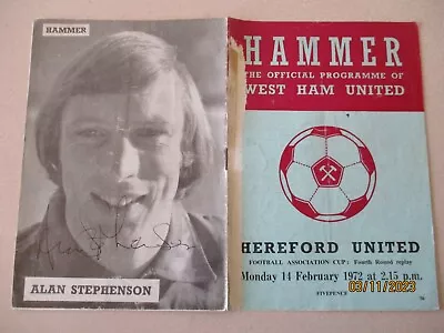 1971-72 West Ham United V Hereford United FA Cup Rep Signed By Alan Stephenson • £1.99
