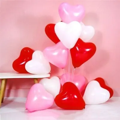 £1.69 • Buy 100 RED & WHITE HEART SHAPE LOVE BALLOONS Wedding Party Valentines Father Day UK
