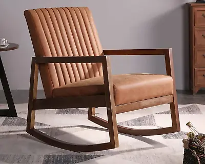 Leather Modern Rocking Chair Mid Century Armchair Upholstered Arm Chair With Pad • $257.99